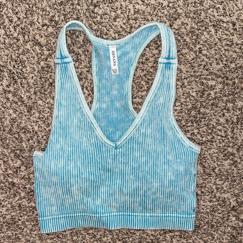 Zenana Outfitters Red and Blue Ribbed Crop Tops - Picture 2 of 5